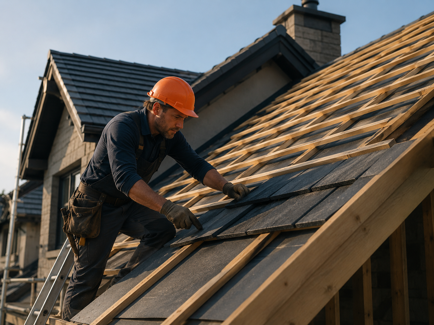 Roofer inspecting a leak point on a Brisbane residential roof