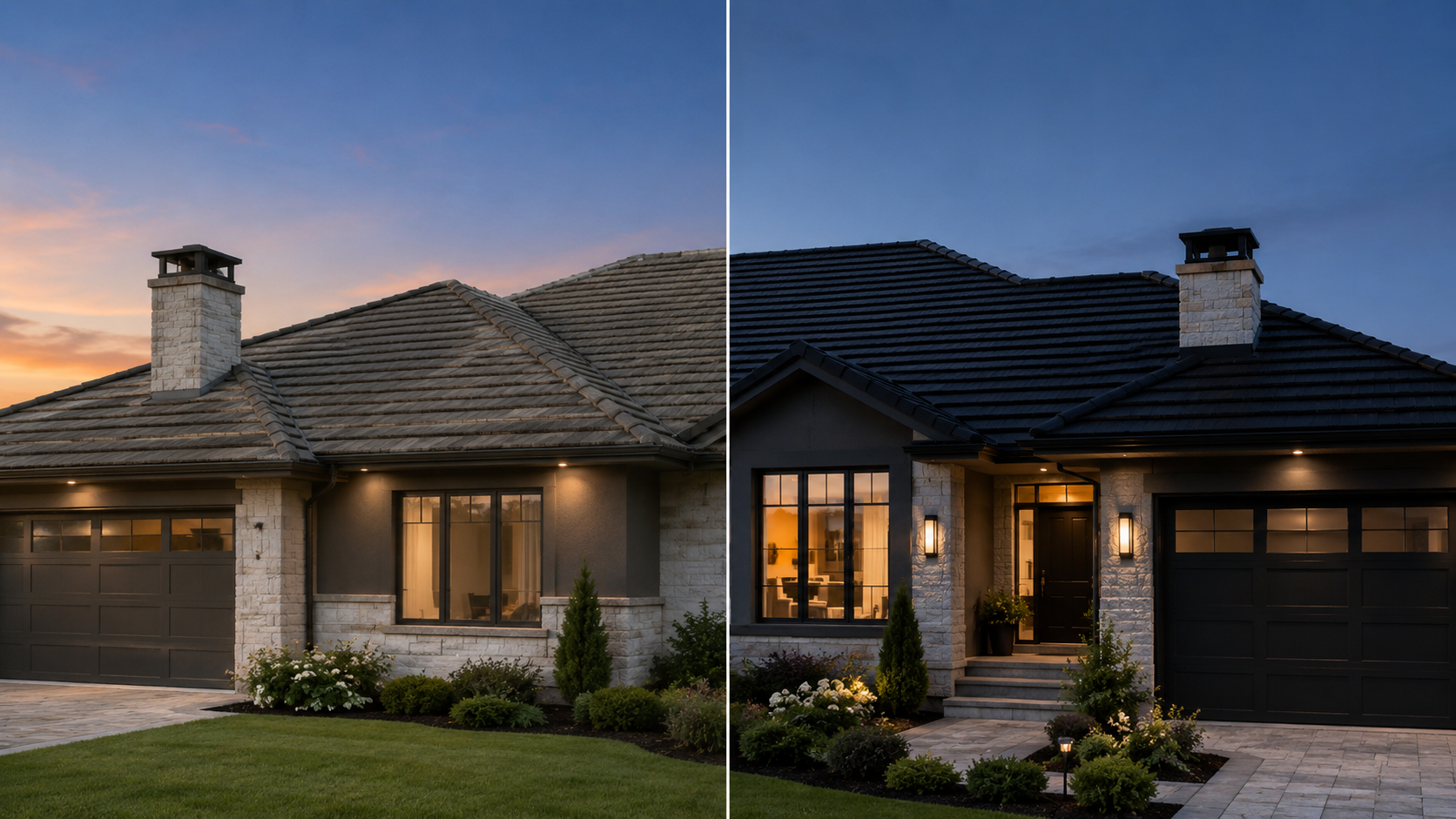 Before-and-after of a restored tile roof in Brisbane